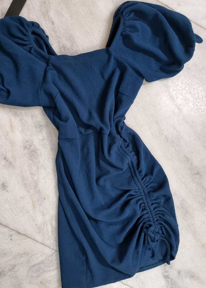 Blue Puff Sleeve Bodycon Dress