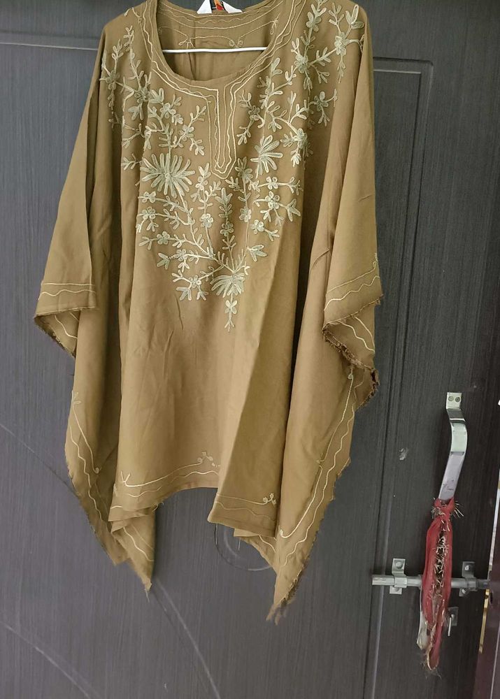 Embroidered Olive Green Kaftan Top