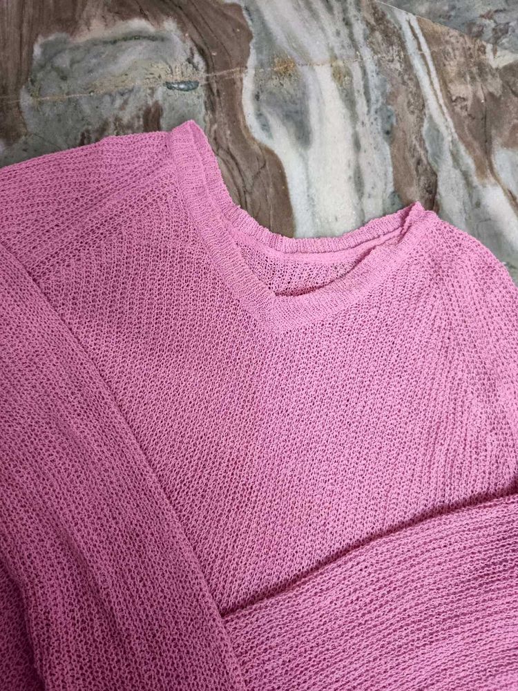 Summer Pink Knit V-Neck Top