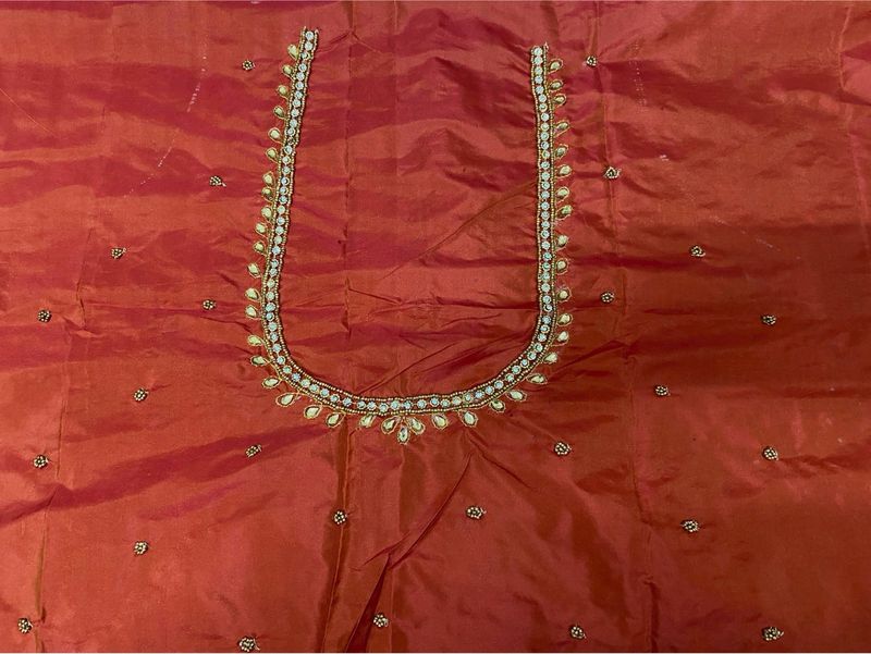 Rusty Orange Maggam Unstitched Blouse Peice