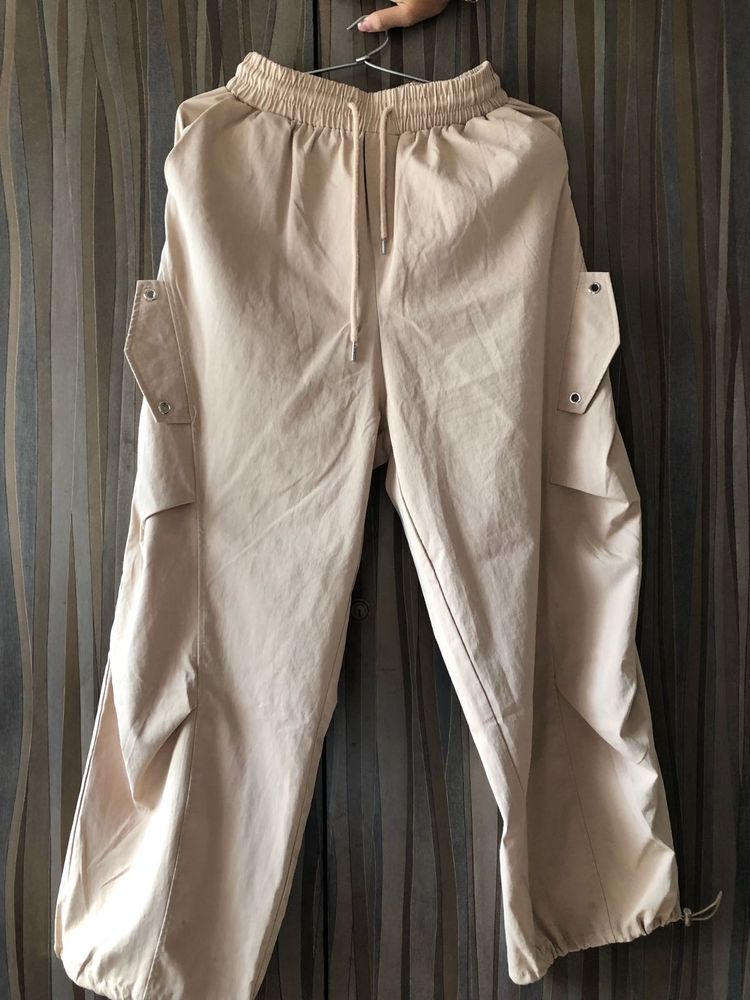 Beige Parachute Pants