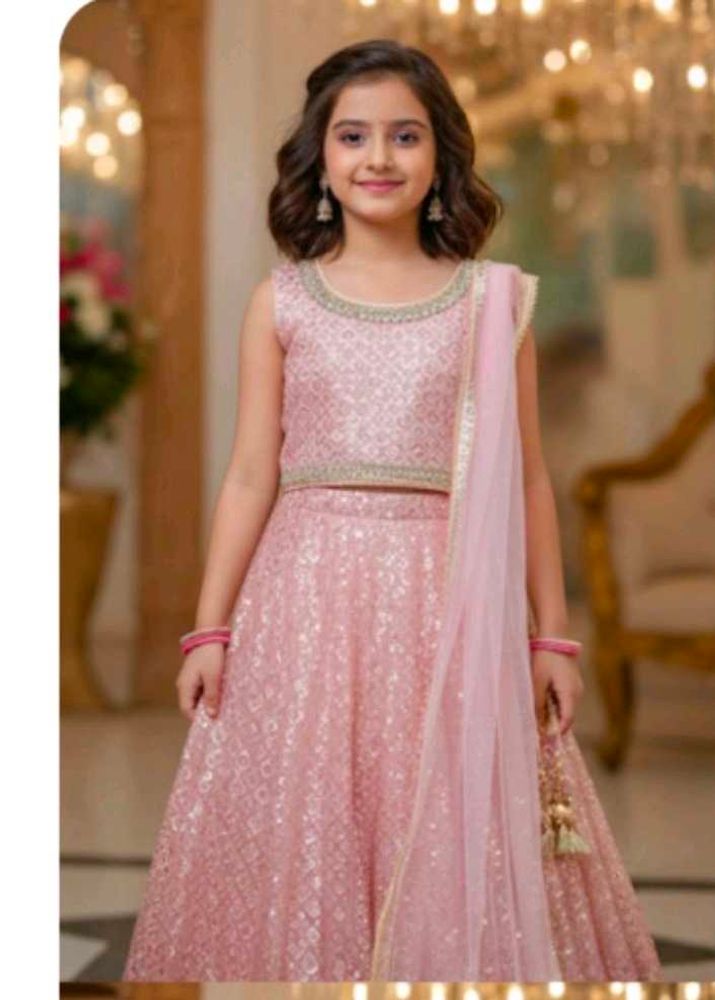 Girls' Pink Embellished Lehenga Choli
