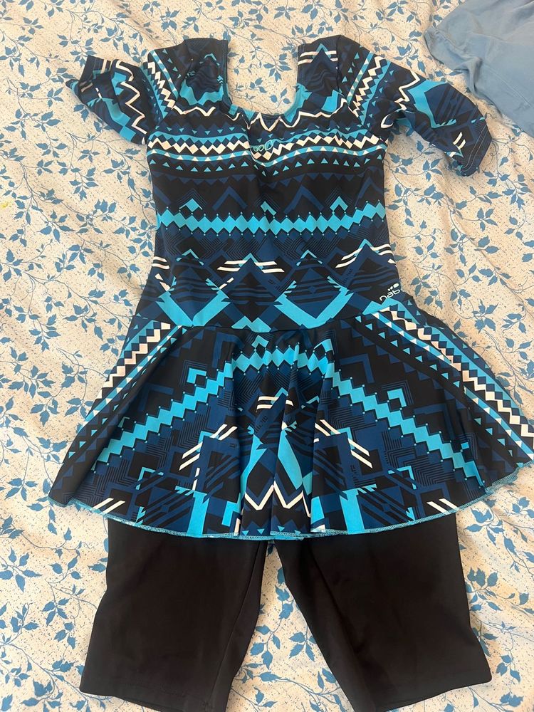 Blue Patterned Swimwear Set