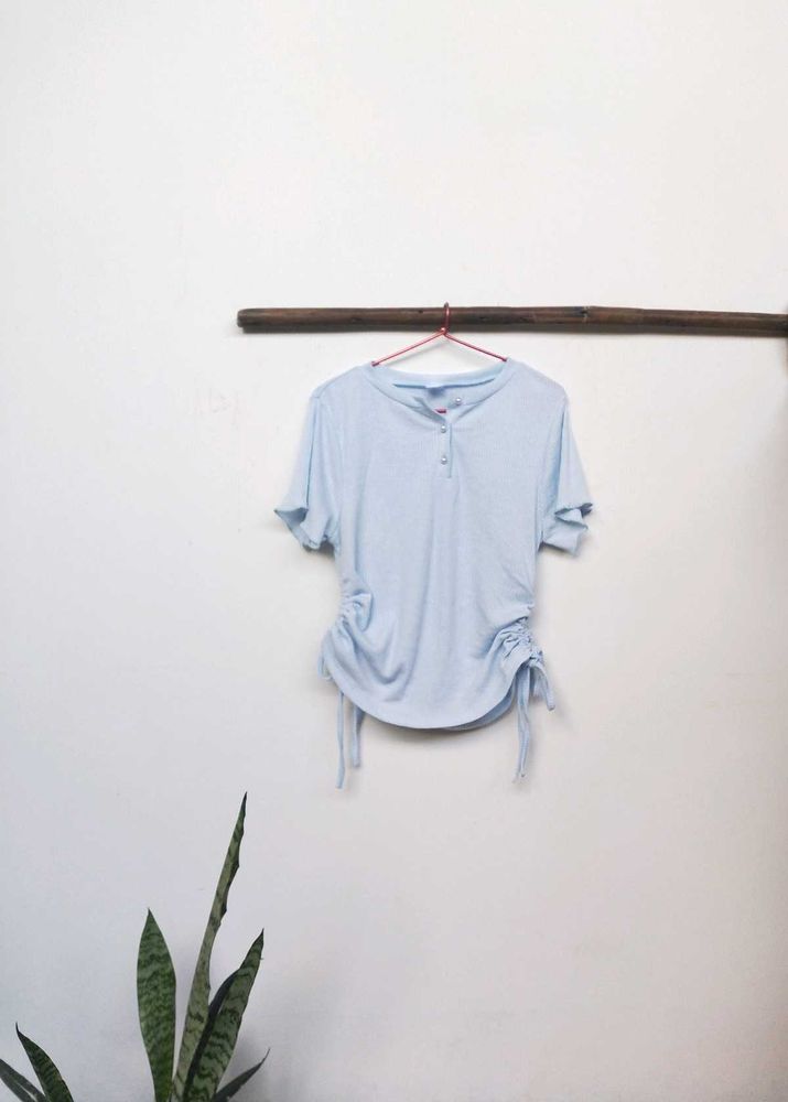 Light Blue Drawstring Top