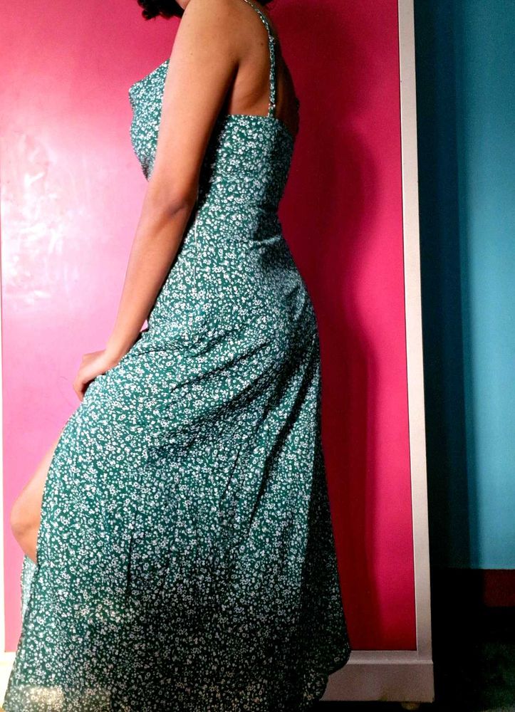 Floral Midi Slip Dress With Cowl Neck