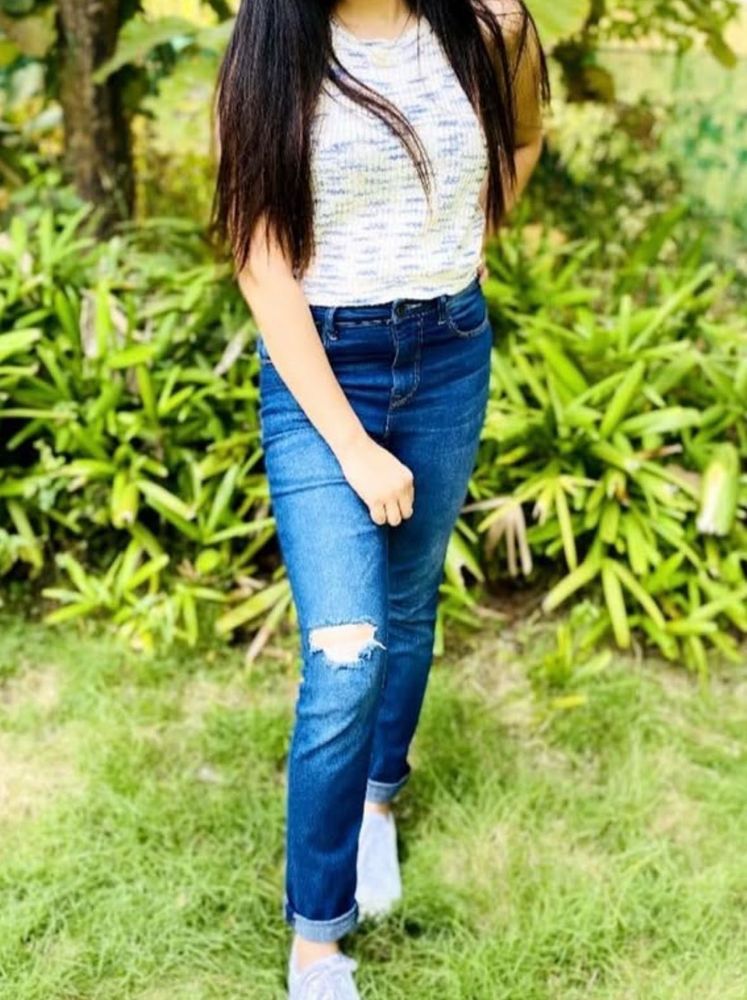 Ripped Dark Wash Denim Jeans