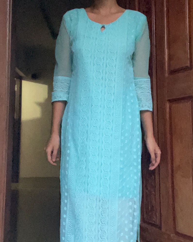 Teal Embroidered Kurti