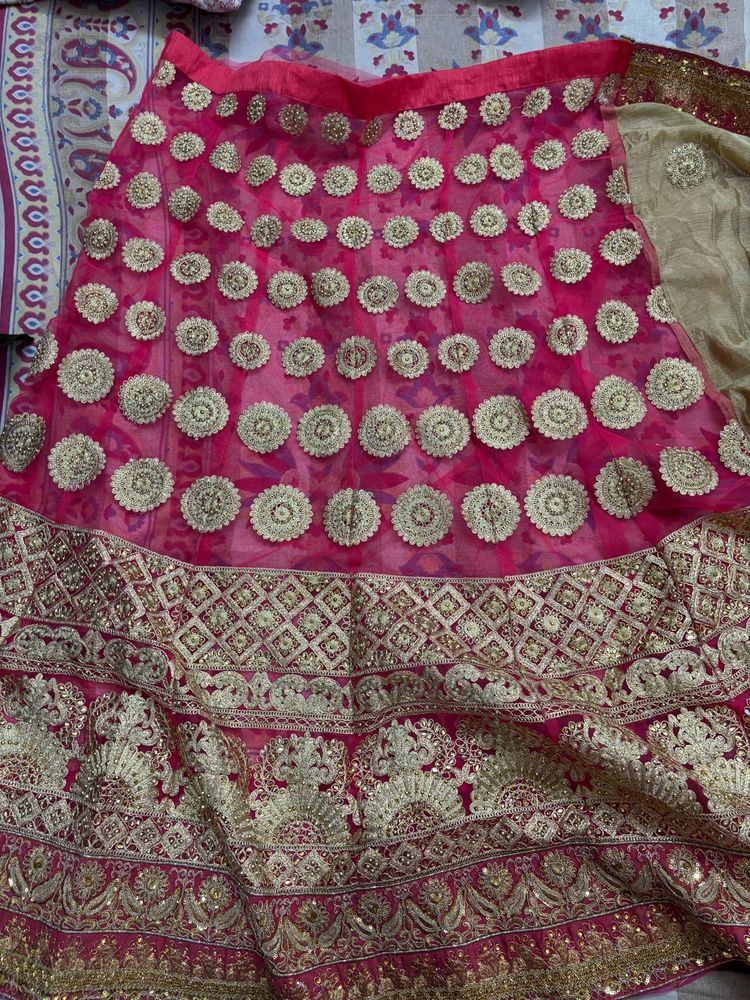 Pink &amp; Gold Embroidered Lehenga Saare