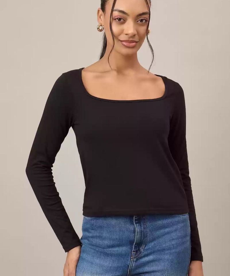 Black Square Neck Top