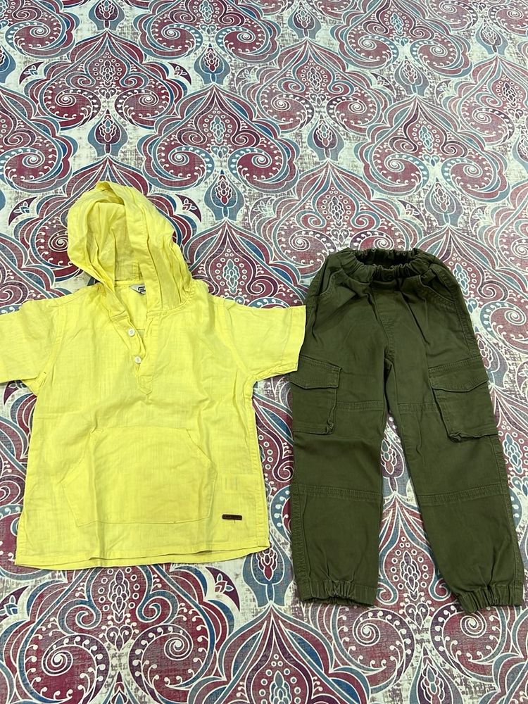 Boys Yellow Hoodie Tee and Cargo Pants Set