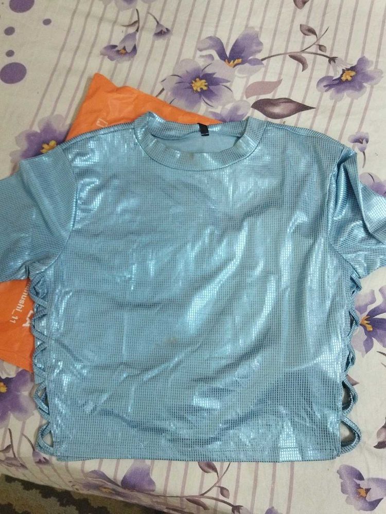 Metallic Blue Crop Top