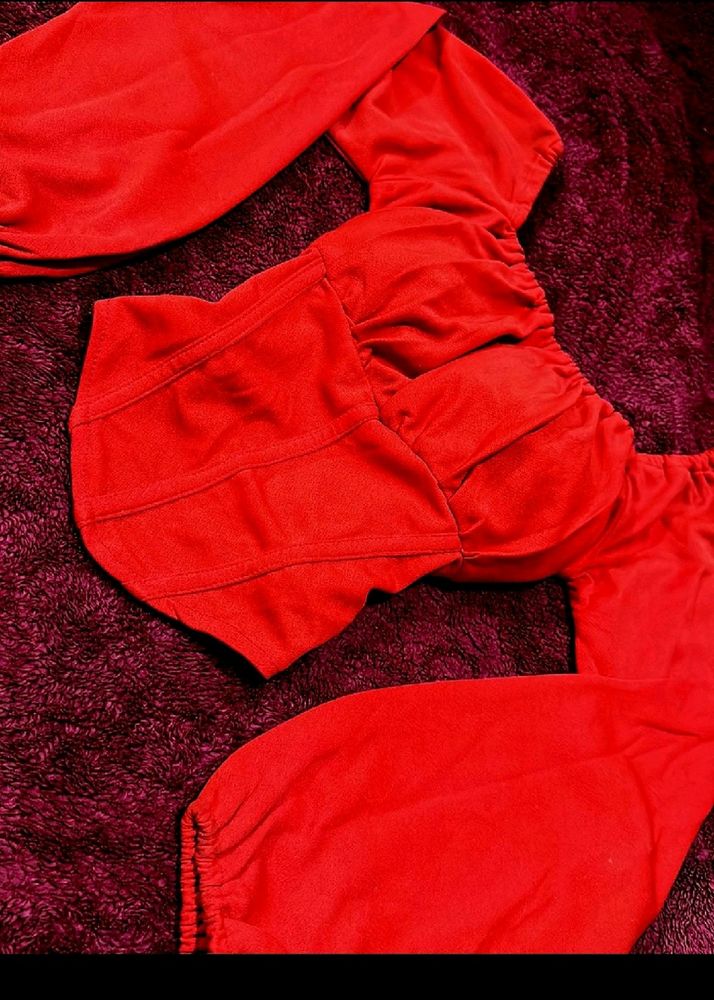Price Drop Valentine Special Red Off Shoulder Crop