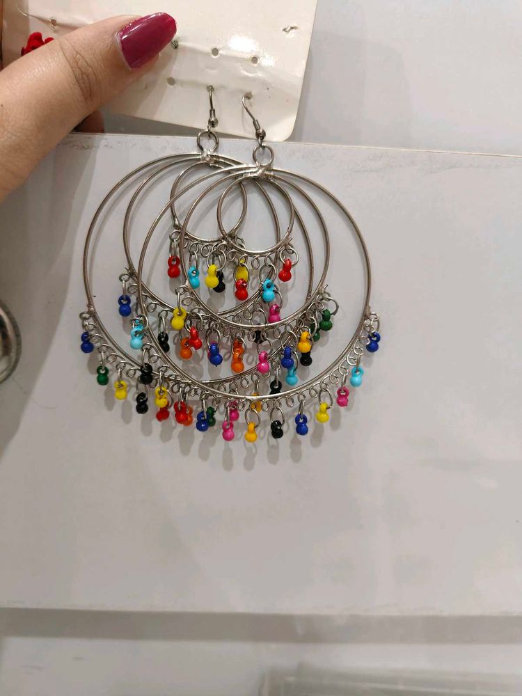 Colorful Beaded Hoop Earrings
