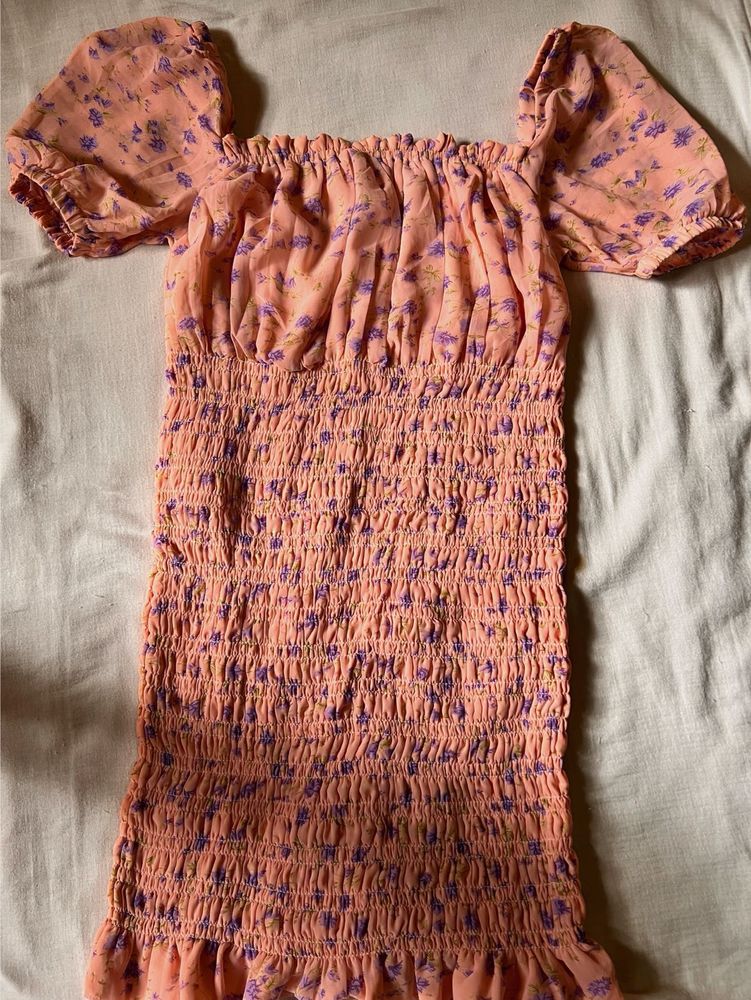 Peach Smocked Floral Dress