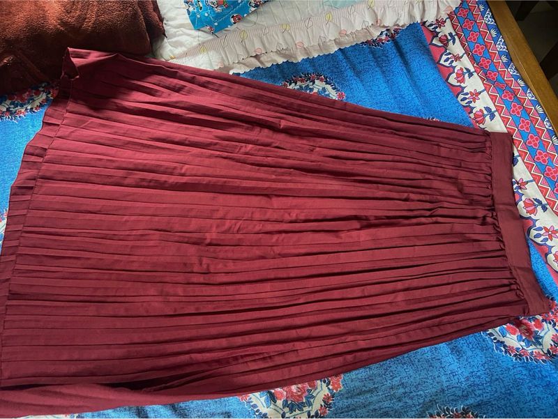 Burgundy Pleated Skirt