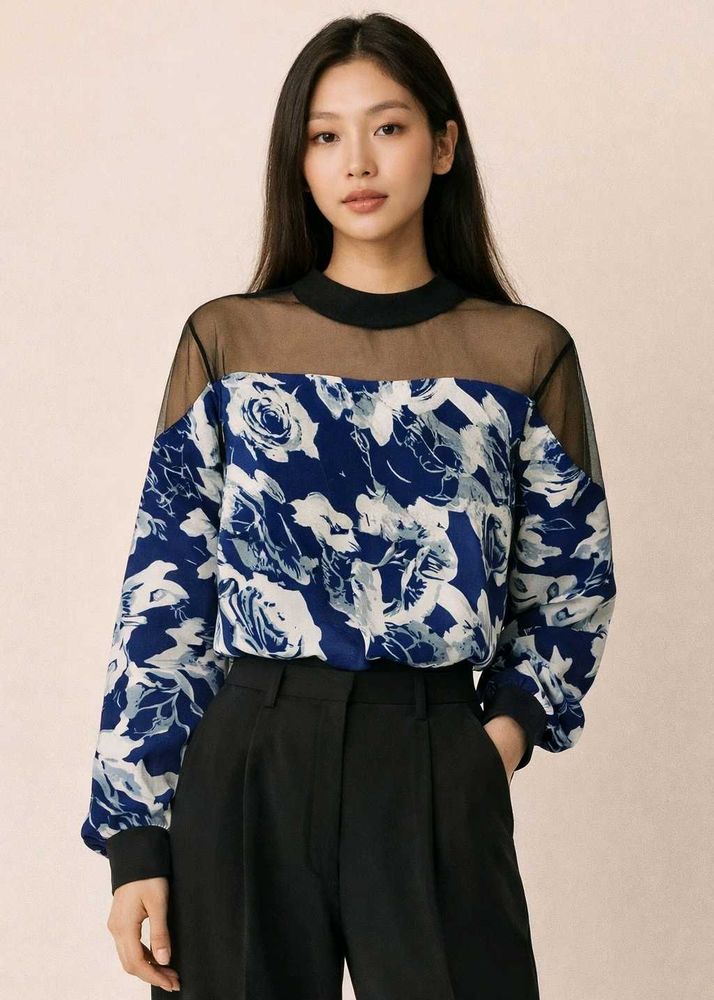 Floral Print Mesh Top