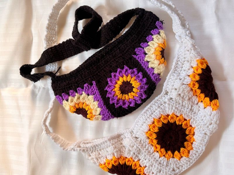 Crochet Sunflower Sling Bags