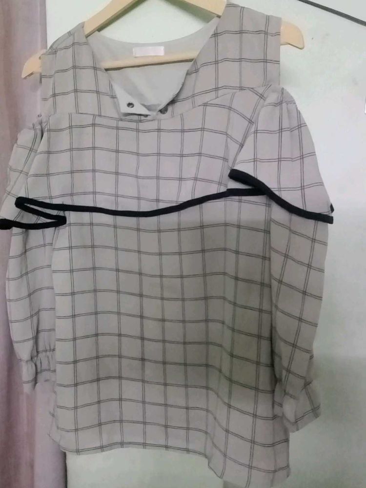 Plaid Cold Shoulder Blouse