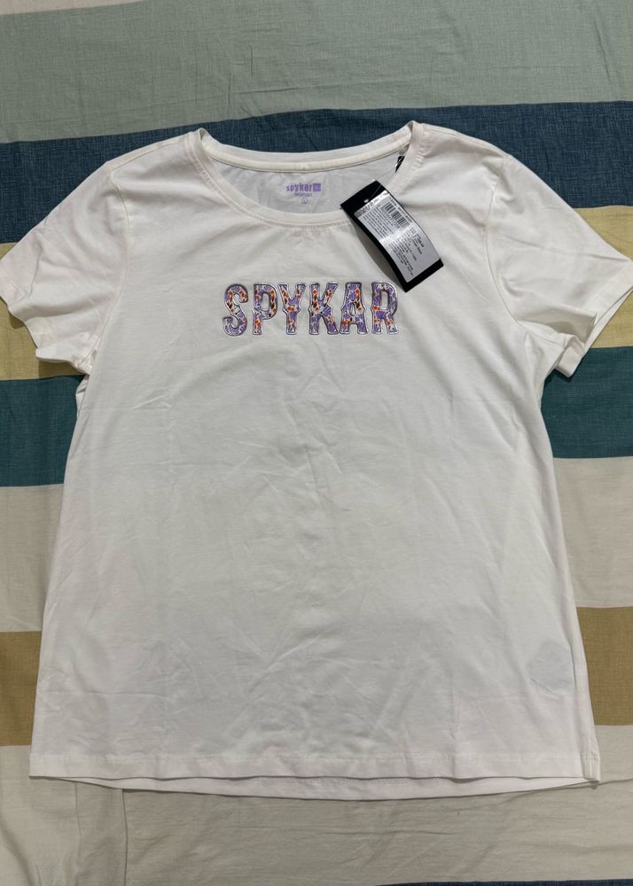 Spykar White Graphic Print Tee