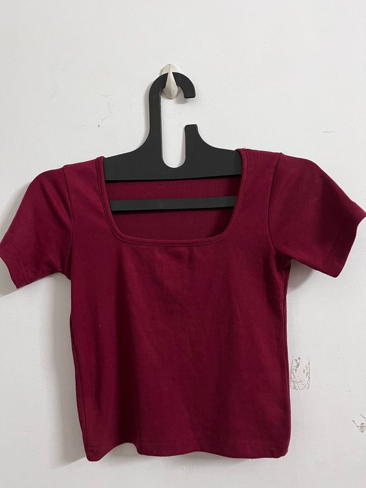 Burgundy Square Neck Top