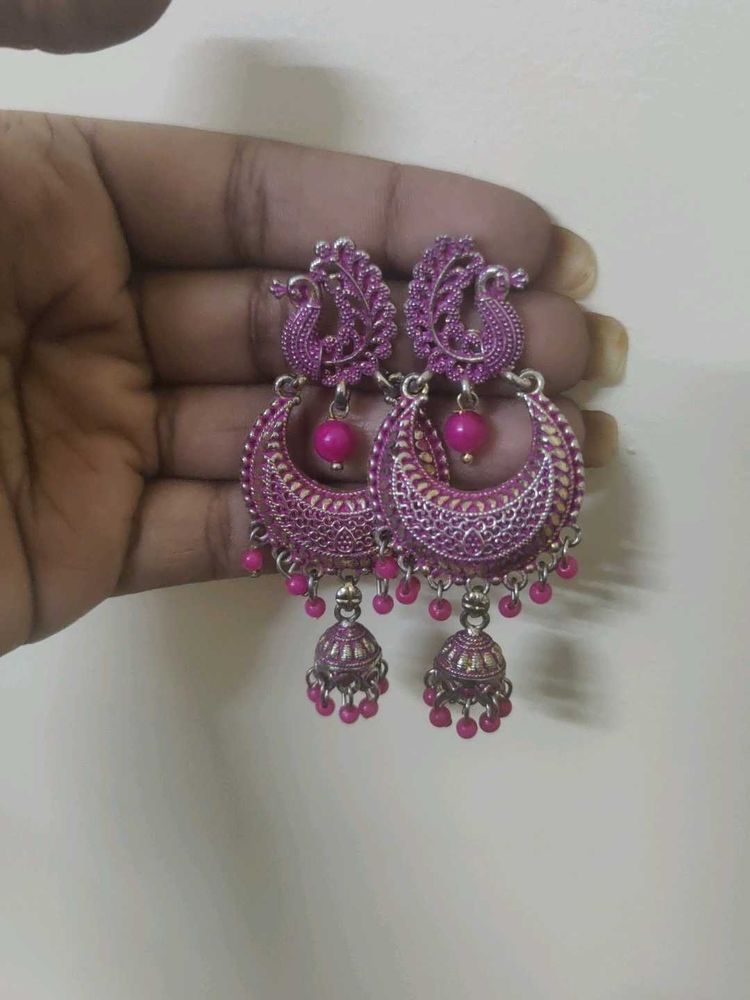 Pink Peacock Jhumka Earrings
