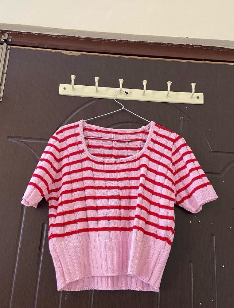 korean pink striped top