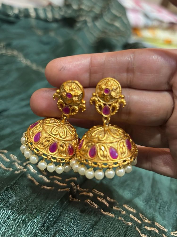 Gold Jhumka Earrings