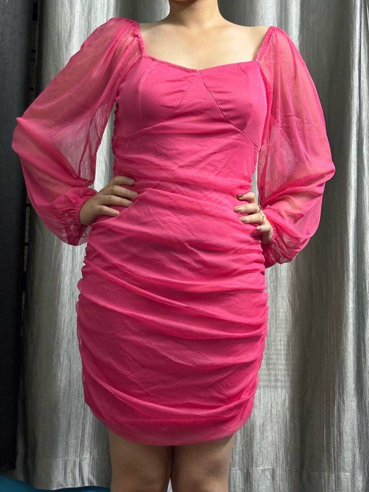 Pink Mesh Bodycon Dress