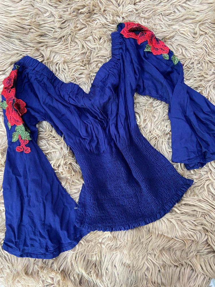URBANIC Embroidered Off-Shoulder Top