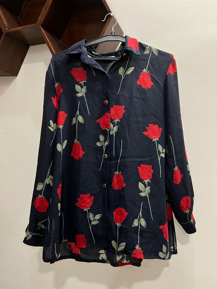 Rose Print Button-Down