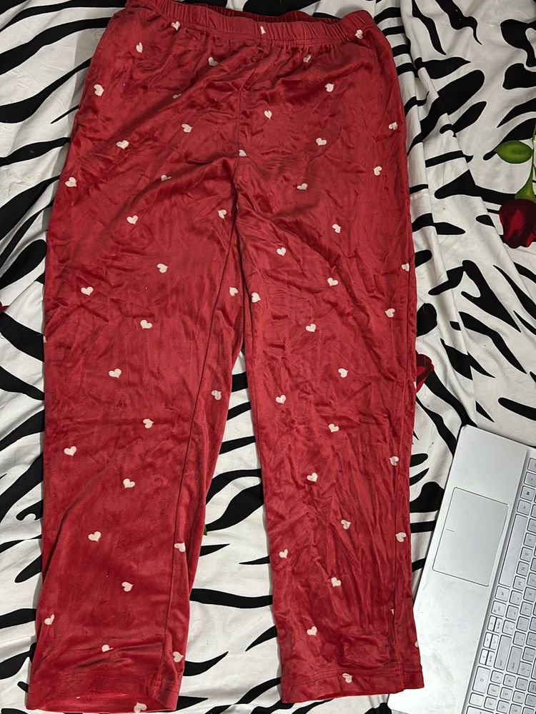 red joggers with white hearts