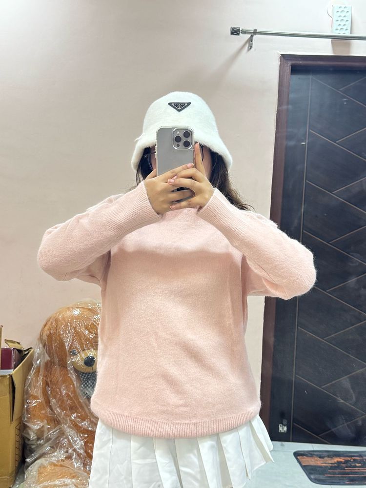Cute Pink Knit Pullover Sweater