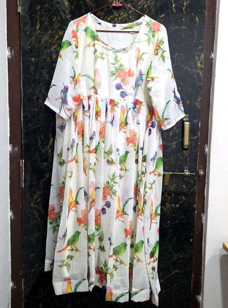 Bird and Floral Print Dress