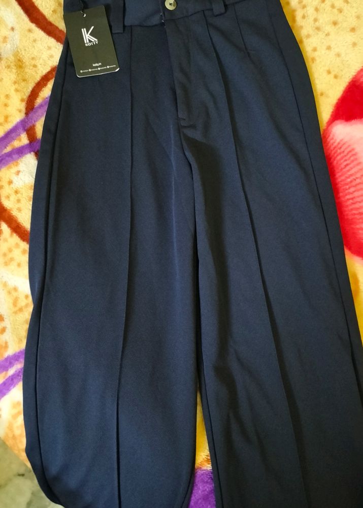 High Waist Navy Blue Womens Trousers