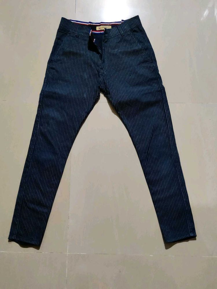 Cord Brand Stripes Black Cotton Trousers