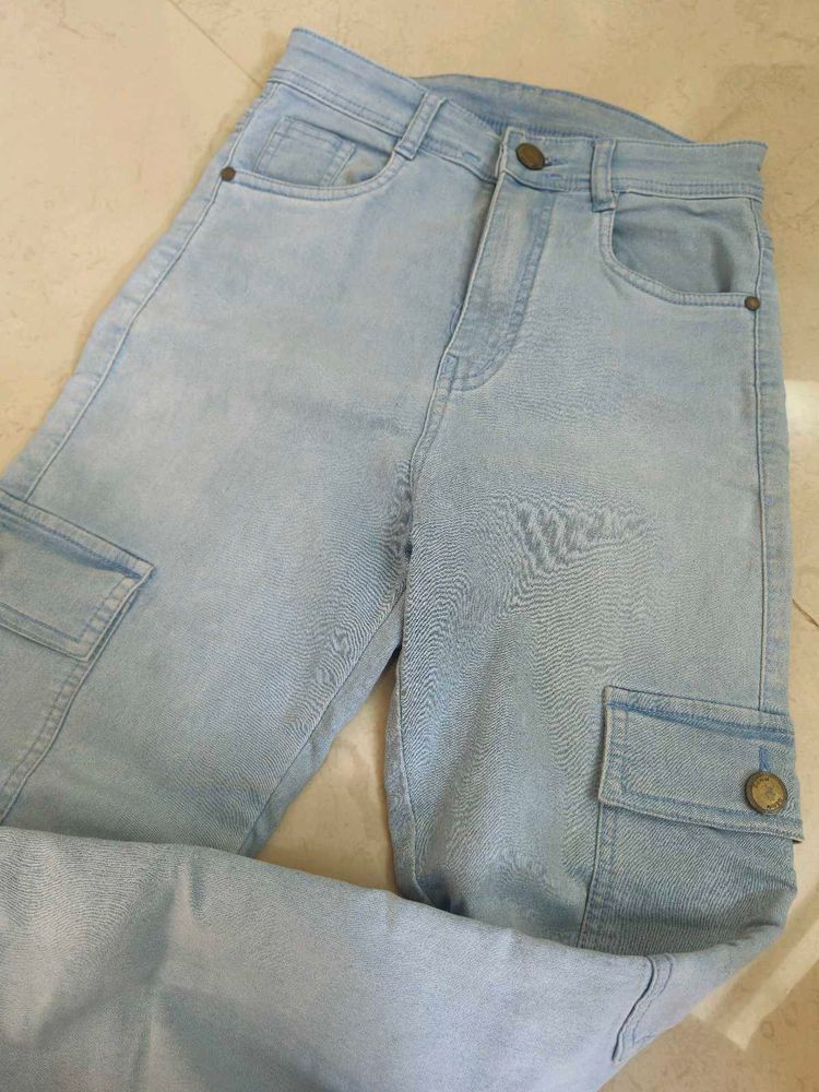 Light Wash Denim Cargo Jeans