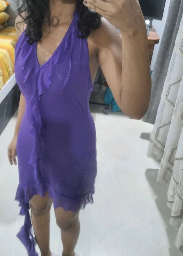 Purple Mini Dress with Ruffles