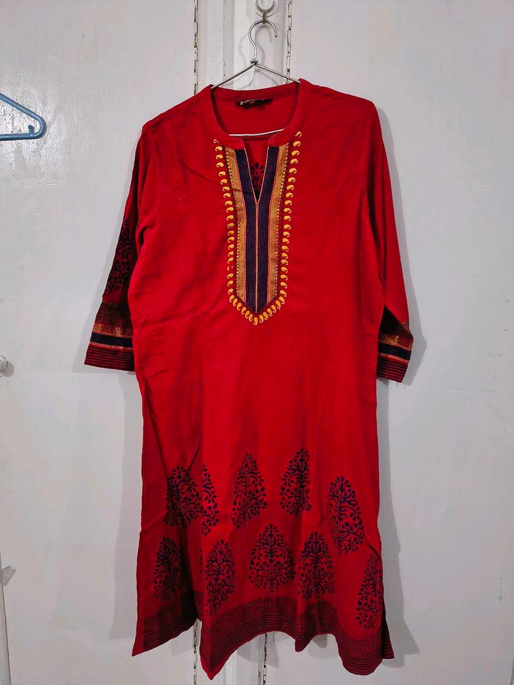 Red Printed Kurta