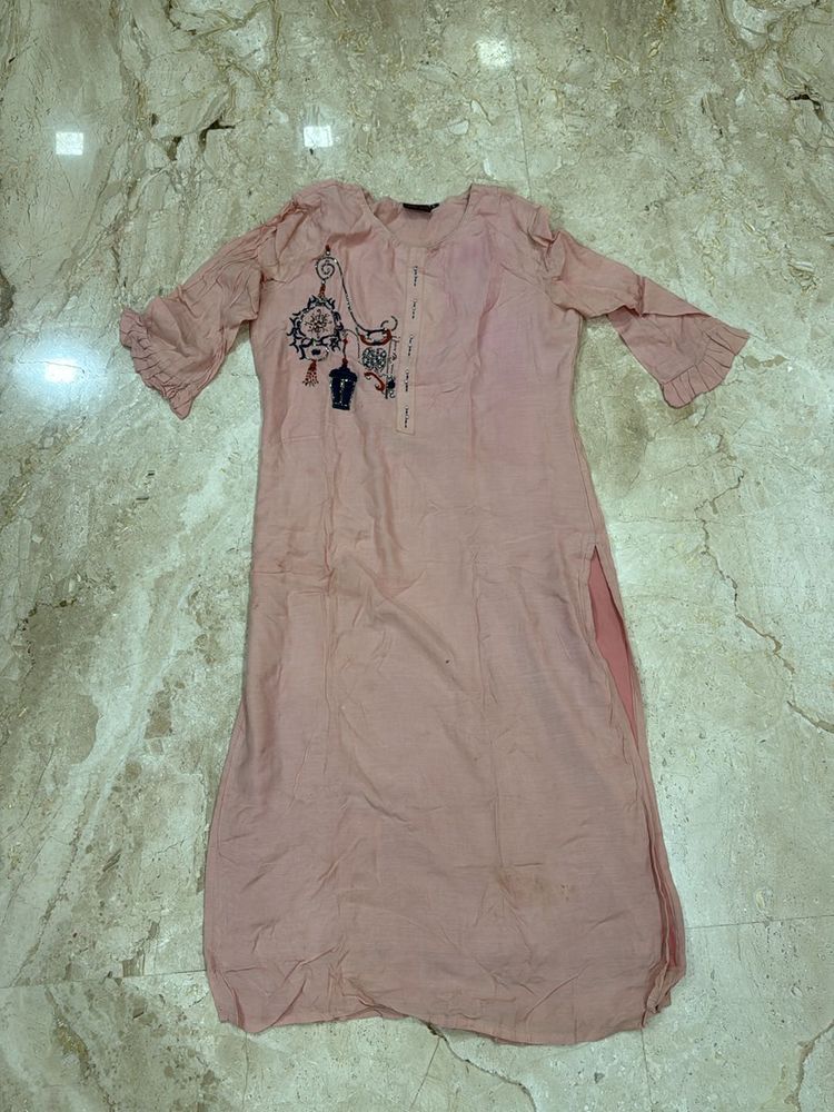 Pink Kurti with Embroidery