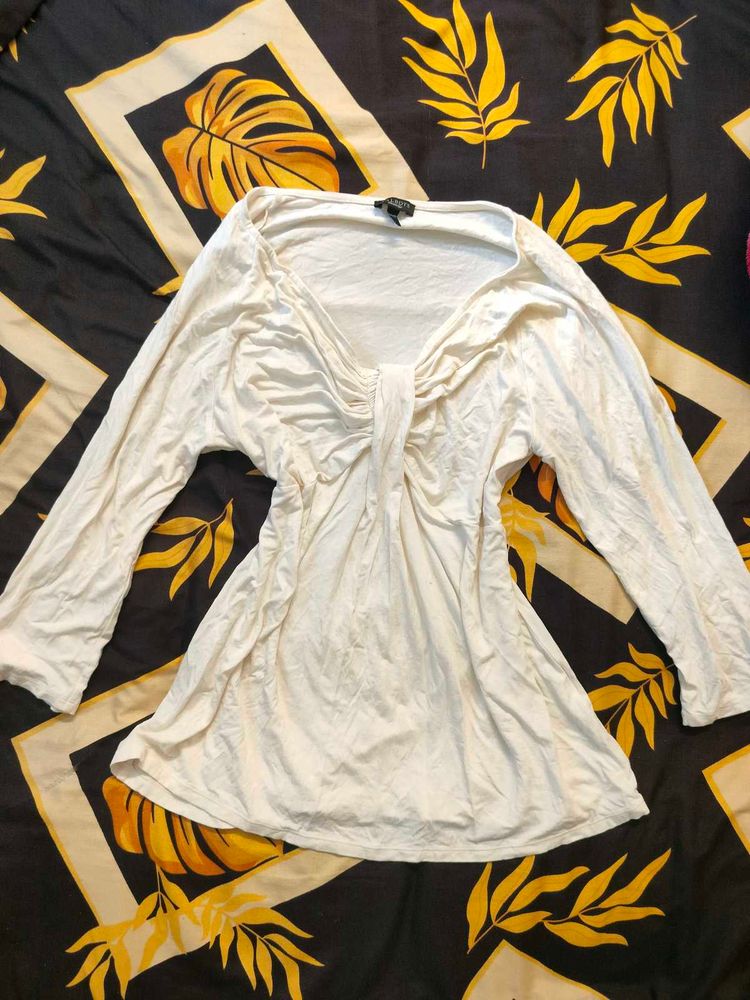 Cream Knot-Front Top