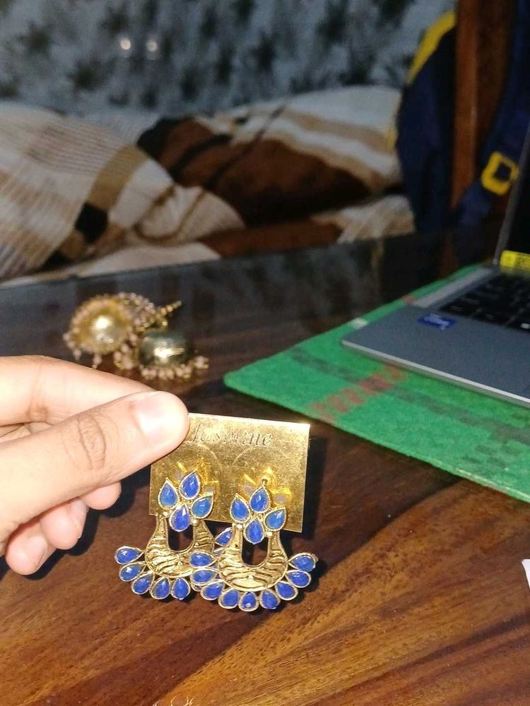 Blue &amp; Gold Dangle Earrings