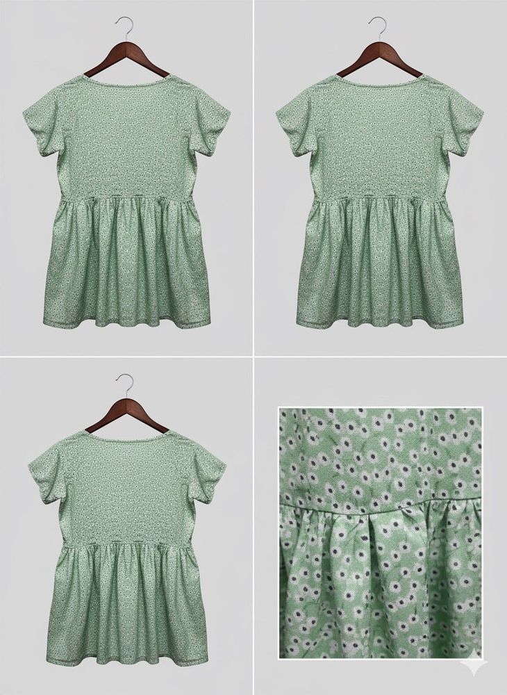 Women&#39;s Green Floral Peplum Top - V-Neck Blouse💗