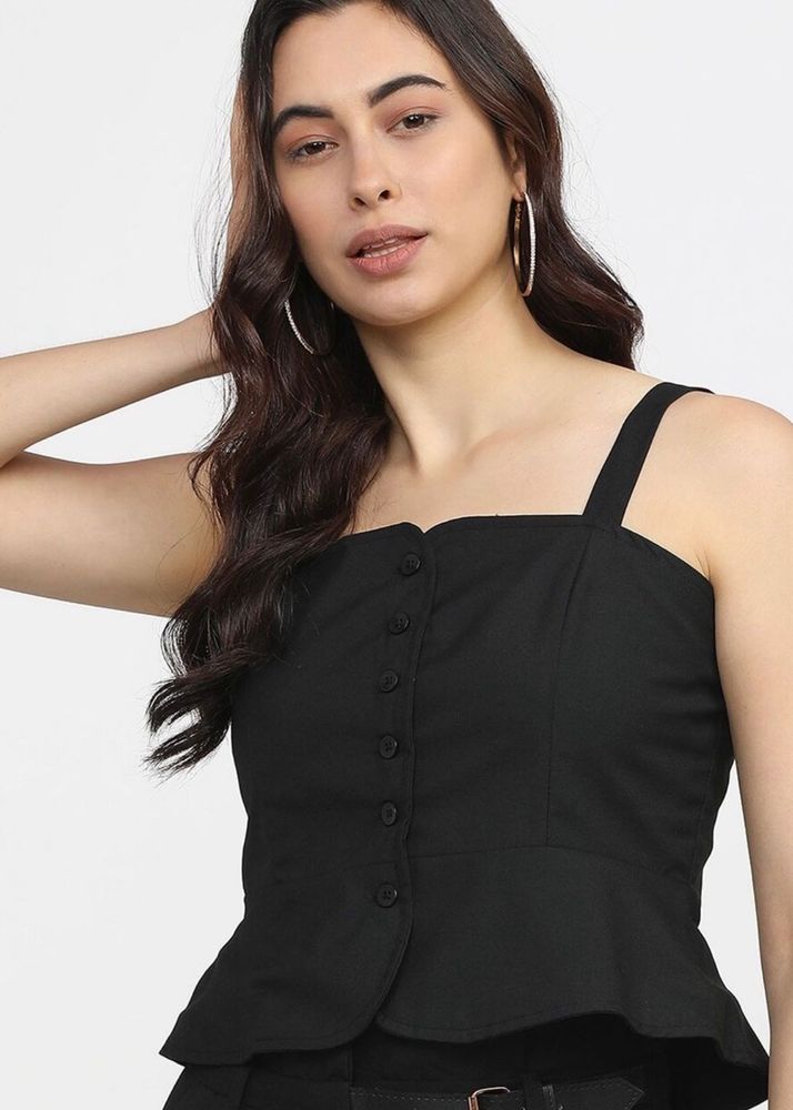Black Button-Down Tank Top