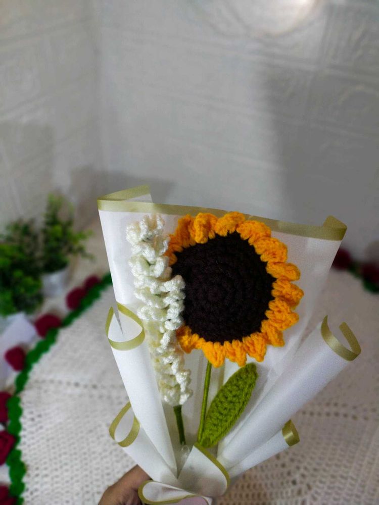 Crochet Sunflower and lavender flower Bouquet