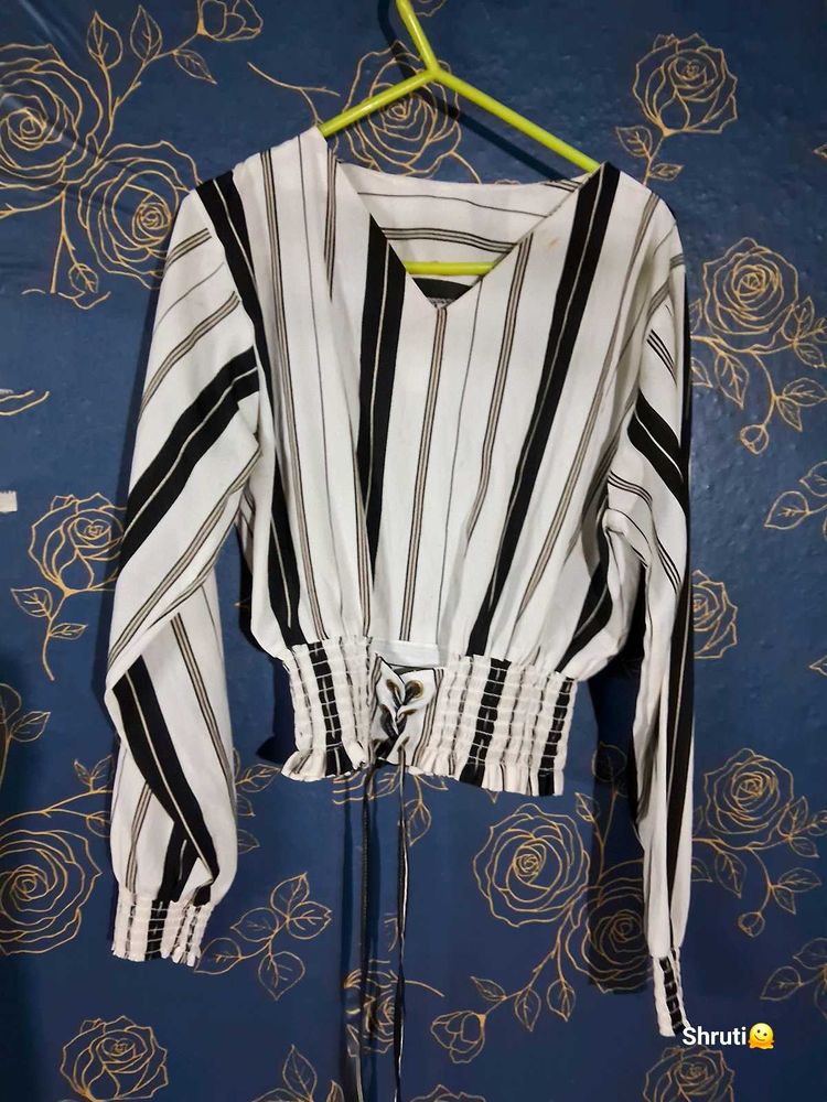 Striped Tie-Back Blouse