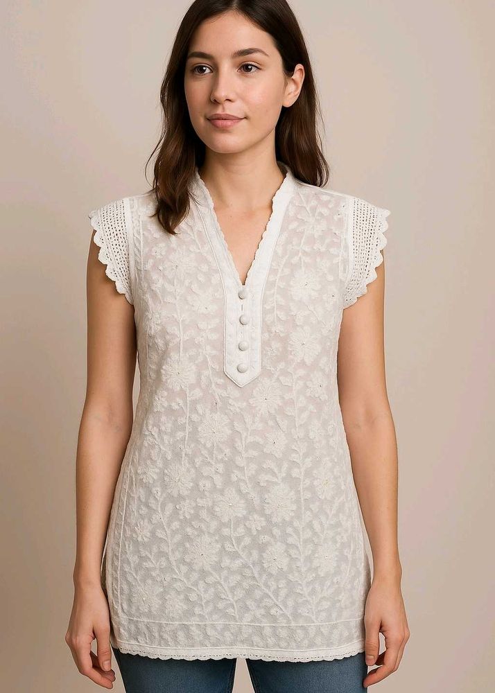 White Chikankari Top