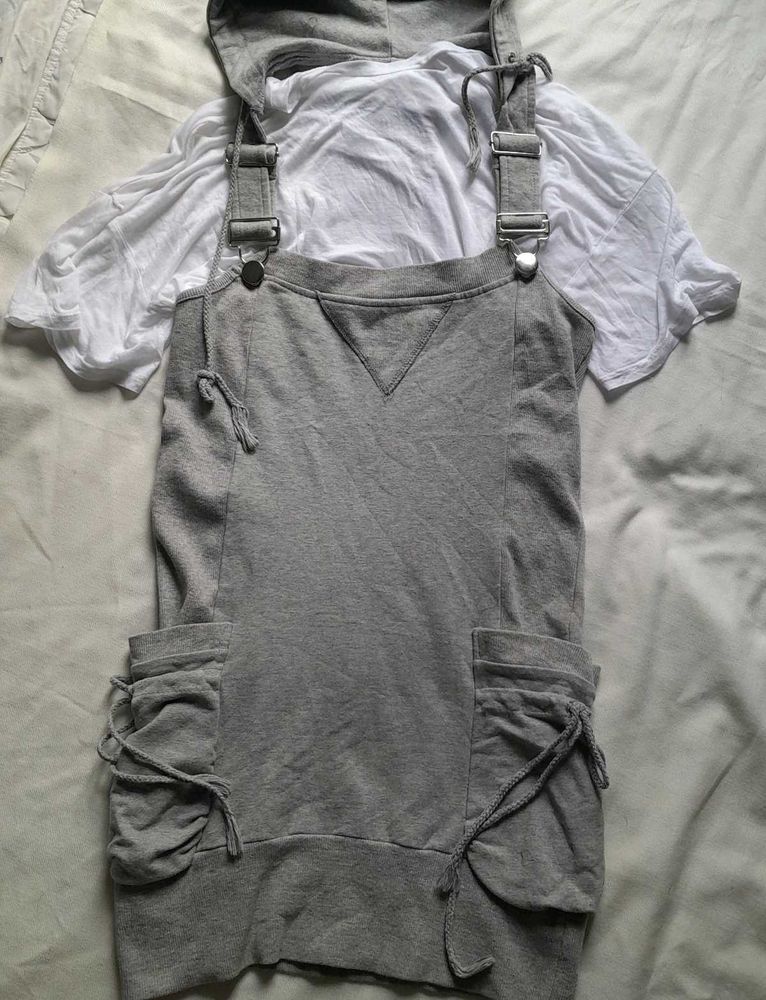 Grey Dungaree Pinafore Hood