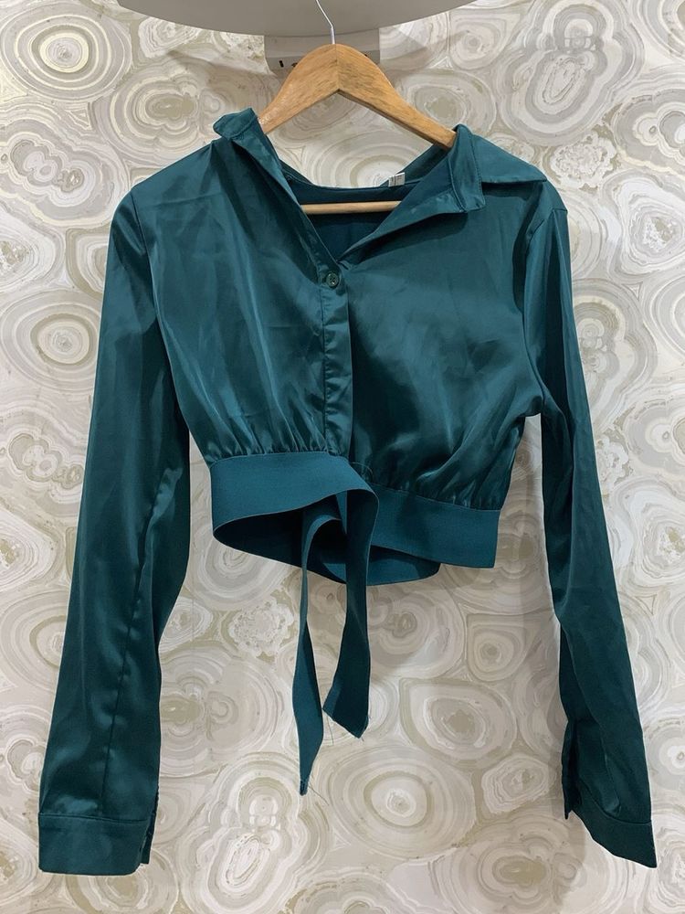 Green Satin Crop Top