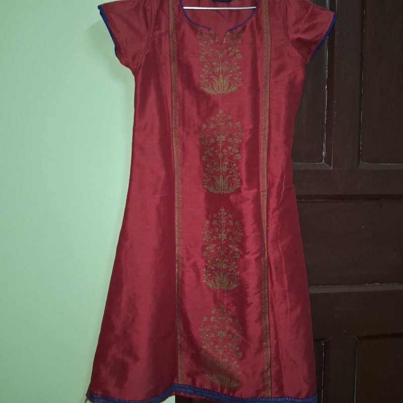 Red Art Silk Printed Kurti