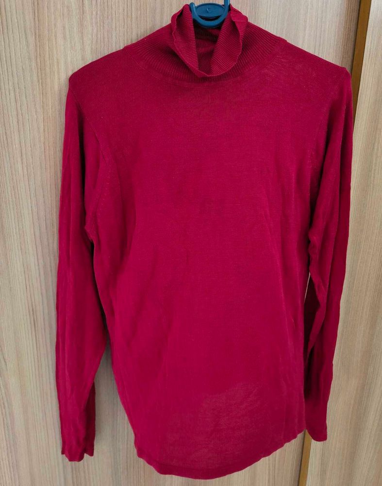 Red Turtleneck Knit Top by Herman Geist